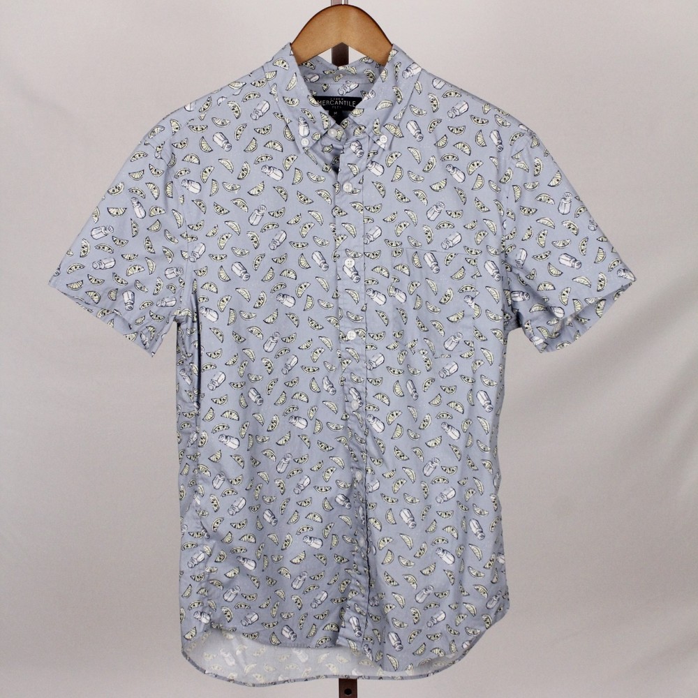 J Crew Men's Mercantile Flex Lime and Salt Print Button Up Shirt